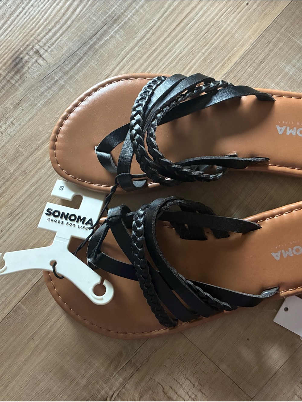 SONOMA Black Braided-Strap Women’s Sandals with Tan Footbed